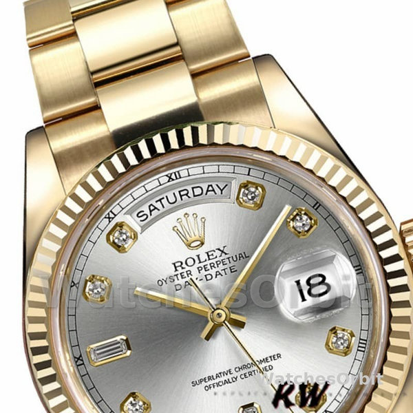 Replique Rolex Day-Date 36mm Unisex-118238-Or jaune-argent Cadran diamant Argent
