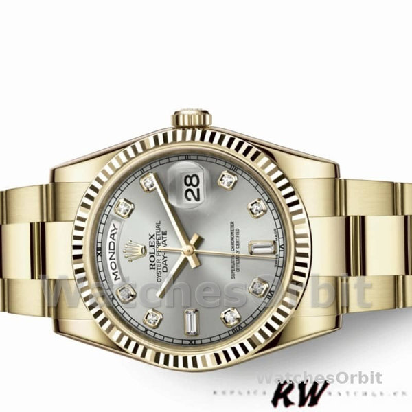 Replique Rolex Day-Date 36mm Unisex-118238-Or jaune-argent Cadran diamant Argent