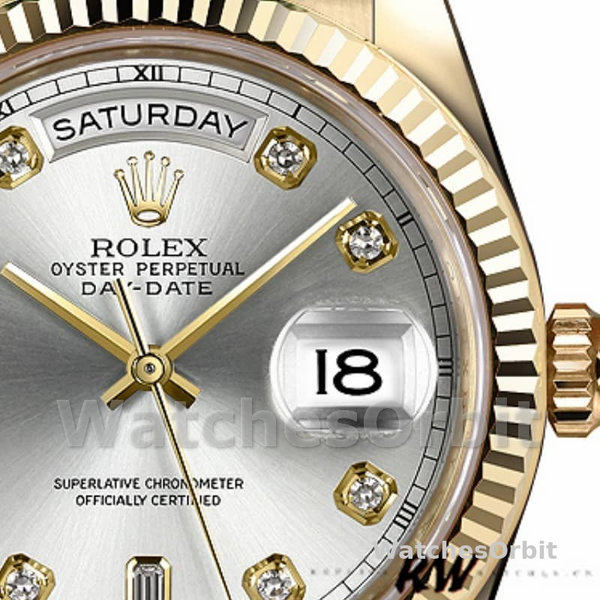Replique Rolex Day-Date 36mm Unisex-118238-Or jaune-argent Cadran diamant Argent