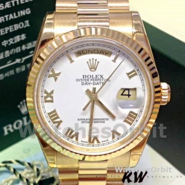 Unisex's Rolex Day-Date 36mm Unisex-118238-Yellow Gold-White Dial-Fluted Bezel White<br />