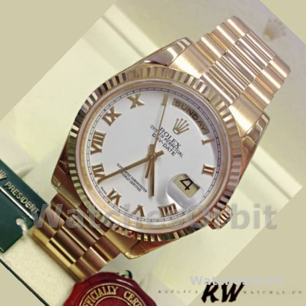 Rolex Day-Date 118238 Yellow Gold White dial Fluted Bezel 36mm Unisex Replica Watch