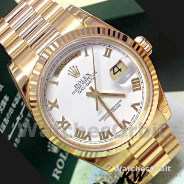 Rolex Day-Date 118238 Yellow Gold White dial Fluted Bezel 36mm Unisex Replica Watch