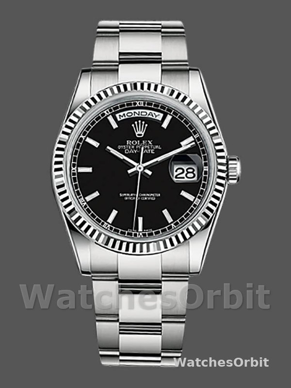 Rolex Day-Date 118239 Schwarzes Zifferblatt Fluted Bezel 36mm Unisex Replica Watch