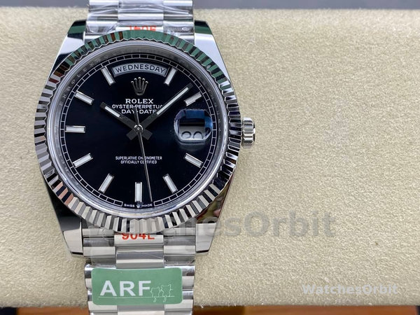 Replica Rolex Day-Date 118239 Black Dial Fluted Bezel 36mm Unisex Replica Uhr, Replik, Präzise Verarbeitung
