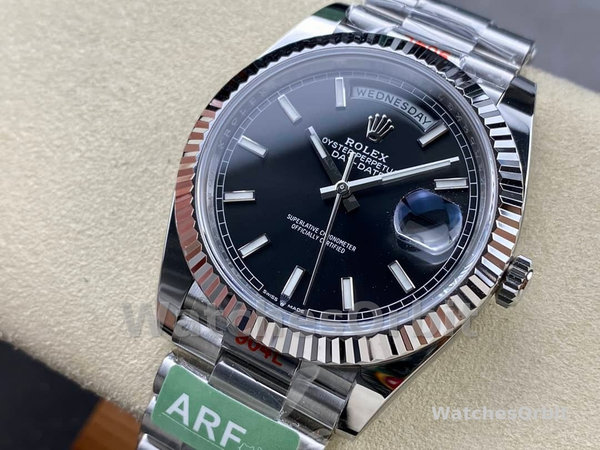 Replica Rolex Day-Date 118239 Black Dial Fluted Bezel 36mm Unisex Replica Uhr, Replik, Präzise Verarbeitung