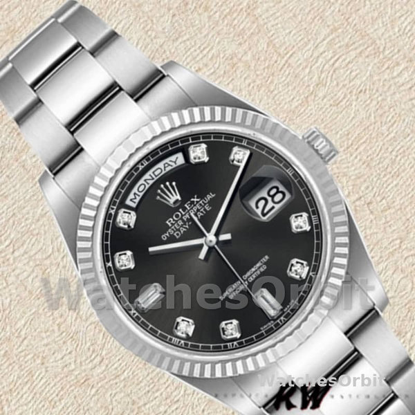 Replica Rolex Day-Date 36mm Unisex-118239-Zwarte Diamanten Wijzerplaat Zwart<br />