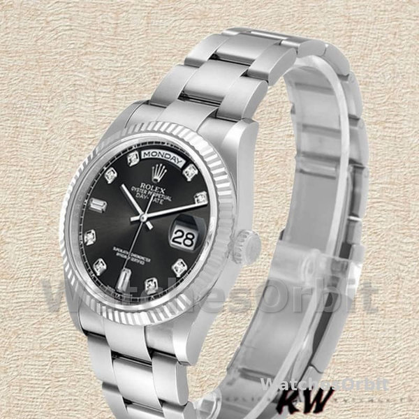 Replica Rolex Day-Date 36mm Unisex-118239-Zwarte Diamanten Wijzerplaat Zwart<br />