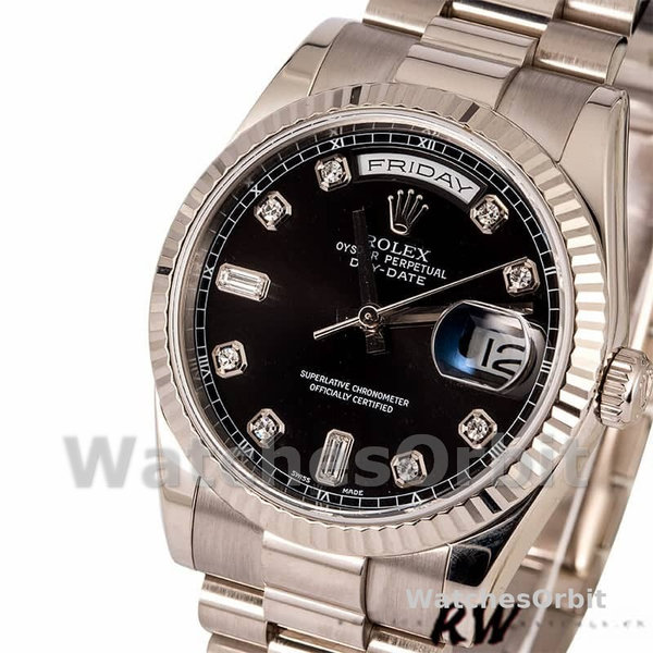Unisex's Rolex Day-Date 36mm Unisex-118239-Black Diamonds Dial-Fluted Bezel Black