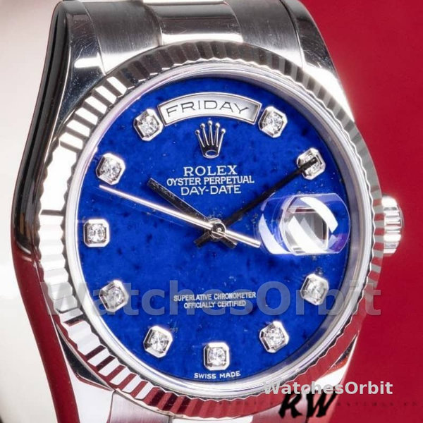 Replica Rolex Day-Date 36mm unisex-118239-Diamond-Lapis Lazuli Blue Dial Blauw