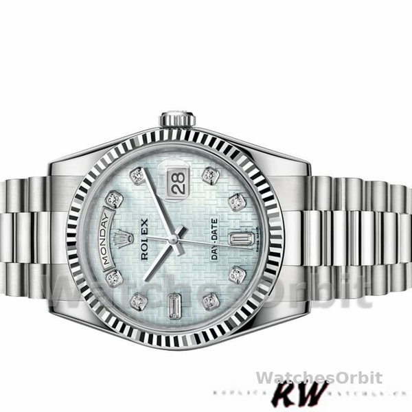 Rolex Day-Date 118239 Mother of Pearl White Dial Fluted Bezel 36mm Unisex Replica Watch