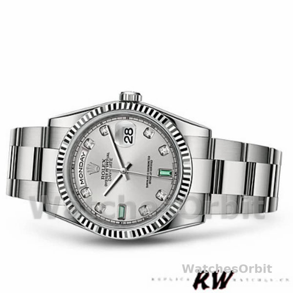 Replica Rolex Day-Date 36mm unisex-118239-Rhodium Grijze wijzerplaat-Wit goud Rhodium<br />