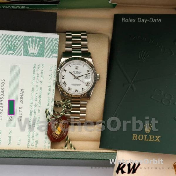 Replica Rolex Day-Date 36mm unisex-118239-Roomcijfer-Witte Wijzerplaat Wit