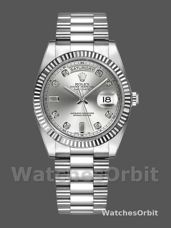 Rolex Day-Date 118239 Silver Diamond Dial 36mm Unisex Replica Watch