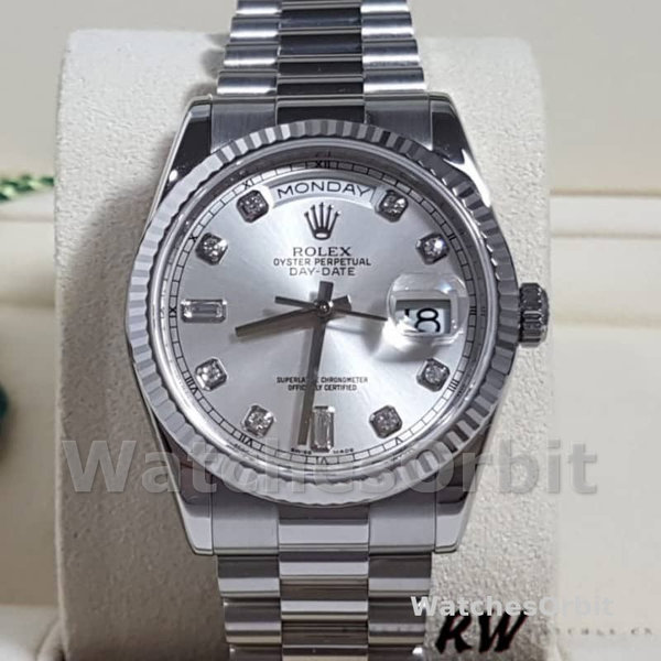 Unisex's Rolex Day-Date 36mm Unisex-118239-Silver Diamond Dial Silver