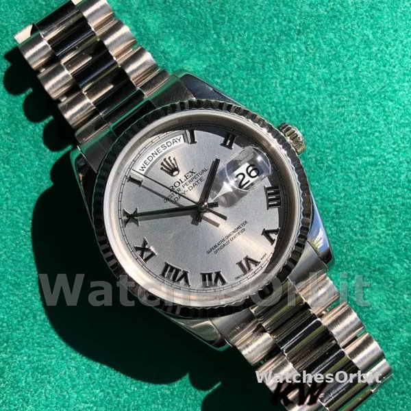 Unisex's Rolex Day-Date 36mm Unisex-118239-Silver Roman Numeral Dial Silver