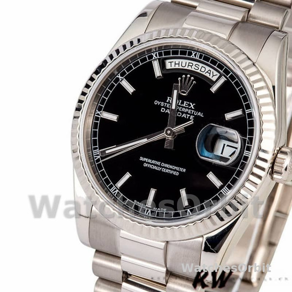 Unisex's Rolex Day-Date 36mm Unisex-118239-White Gold-Black Dial-Fluted Bezel Black
