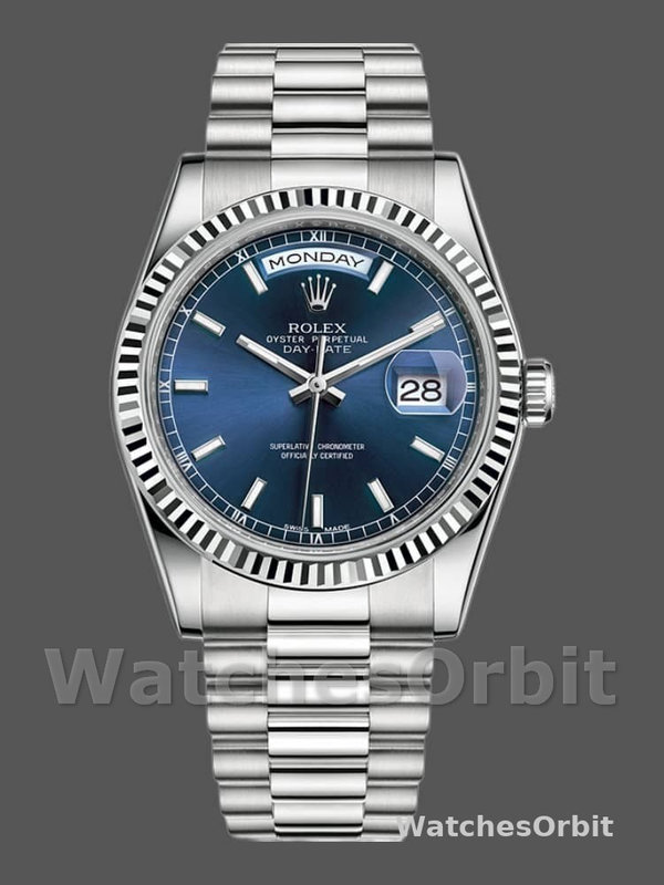 Rolex Day-Date 118239 White Gold Blaues Zifferblatt 36mm Unisex Replica Watch