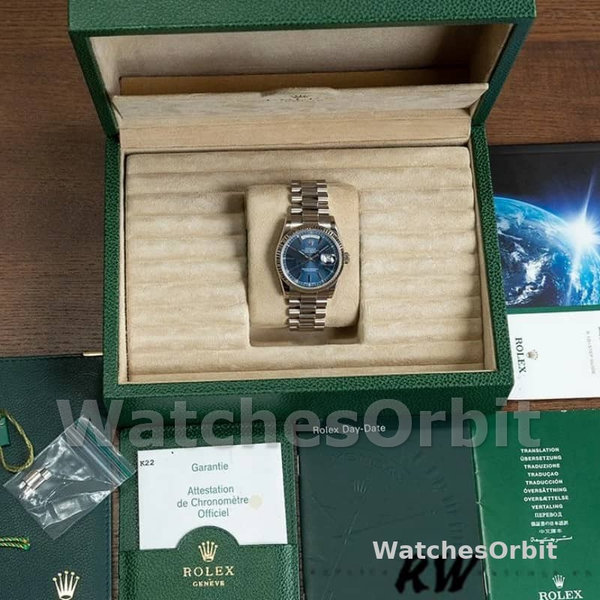 Replique Rolex Day-Date 36mm Unisex-118239-Or blanc-Cadran bleu Unisexe