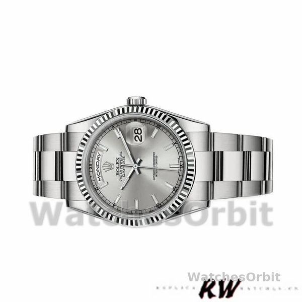 Replica Rolex Day-Date 36mm Unisex-118239-Wit goud-Zilveren wijzerplaat Zilver