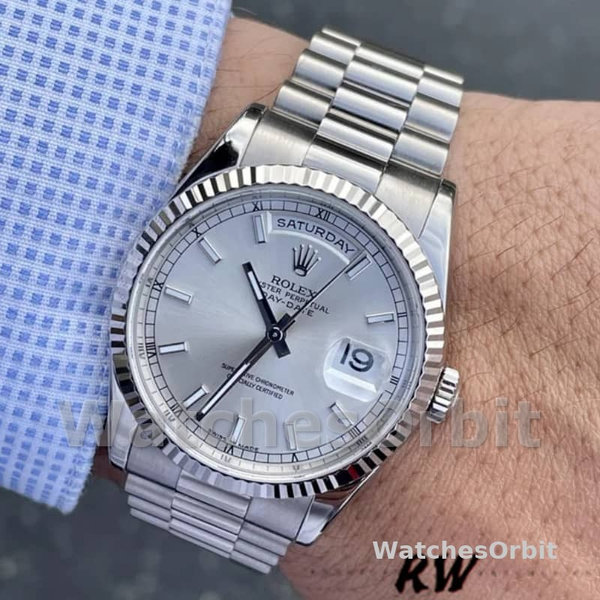 Unisex's Rolex Day-Date 36mm Unisex-118239-White Gold-White Dial-Fluted Bezel White