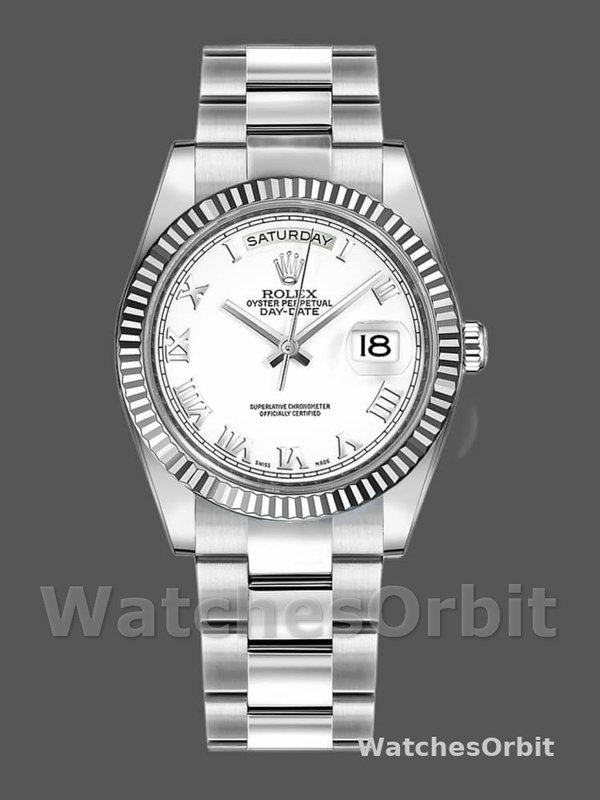 Rolex Day-Date 118239 White Gold White Roman Numeral Dial 36mm Unisex Replica Watch