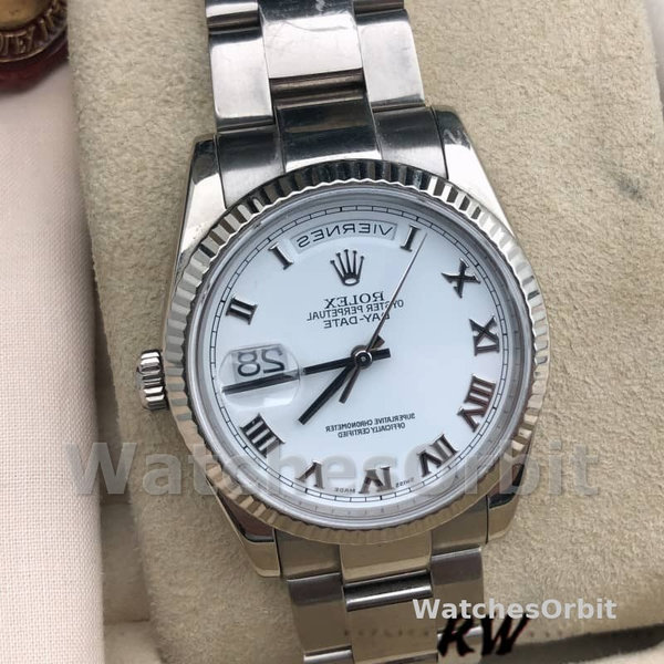 Replica Rolex Day-Date 36mm Unisex-118239-Witgoud-Witte Romeinse Cijfer Wijzerplaat Wit<br />