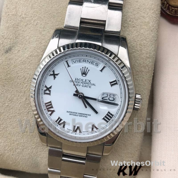 Replica Rolex Day-Date 36mm Unisex-118239-Witgoud-Witte Romeinse Cijfer Wijzerplaat Wit<br />