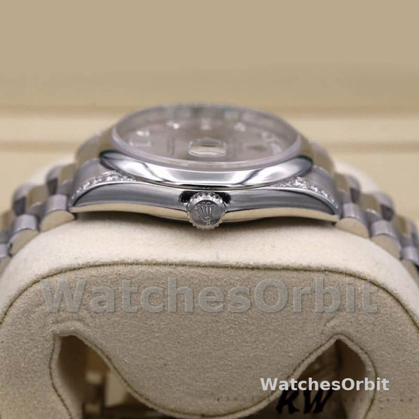 Replica Rolex Day-Date 36mm Unisex-118296-Platina-Zilveren Wijzerplaat-Diamant Zilver