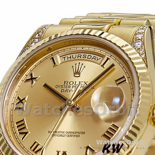 Replique Rolex Day-Date 36mm Unisex-118338-Champagne Cadran-Numéros romains Champagne