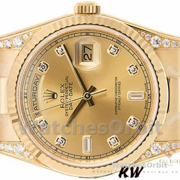 Replique Rolex Day-Date 36mm Unisex-118338-Champagne Cadran Diamants Champagne