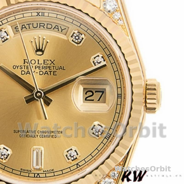 Replique Rolex Day-Date 36mm Unisex-118338-Champagne Cadran Diamants Champagne