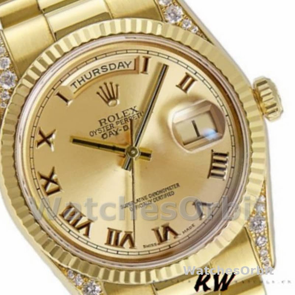 Replique Rolex Day-Date 36mm Unisex-118338-Champagne Cadran romain Lunette diamant Champagne