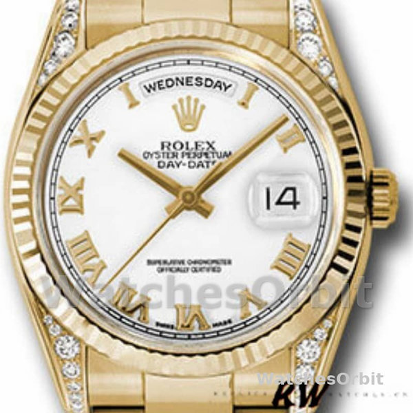 Replique Rolex Day-Date 36mm Unisex-118338-White Roman Dial Blanc