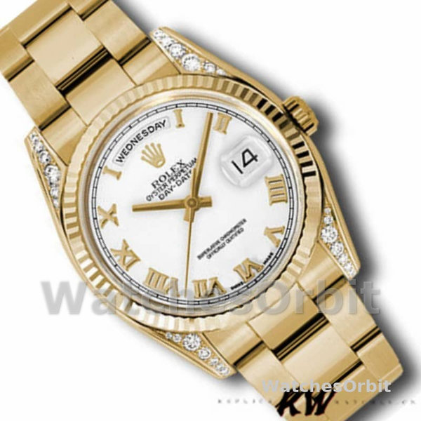 Replique Rolex Day-Date 36mm Unisex-118338-White Roman Dial Blanc