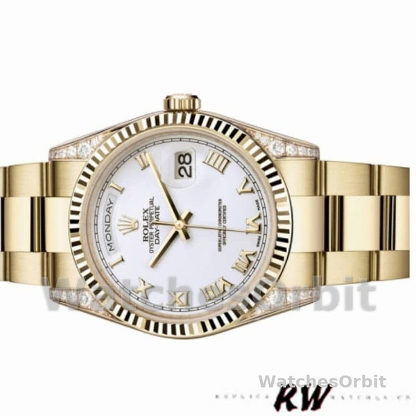 Replique Rolex Day-Date 36mm Unisex-118338-White Roman Dial Blanc