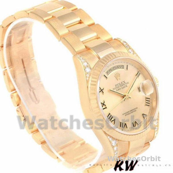 Replique Rolex Day-Date 36mm Unisex-118338-Or jaune Cadran Champagne-Numéros romains Champagne