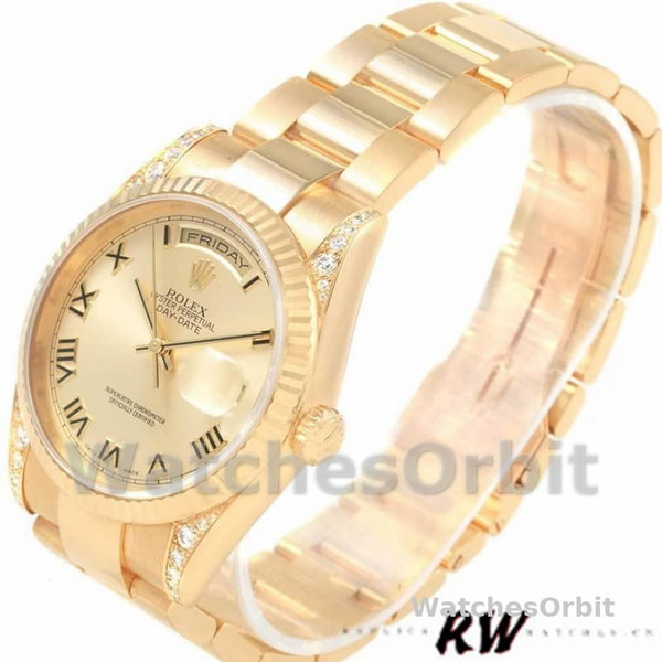 Replique Rolex Day-Date 36mm Unisex-118338-Or jaune Cadran Champagne-Numéros romains Champagne