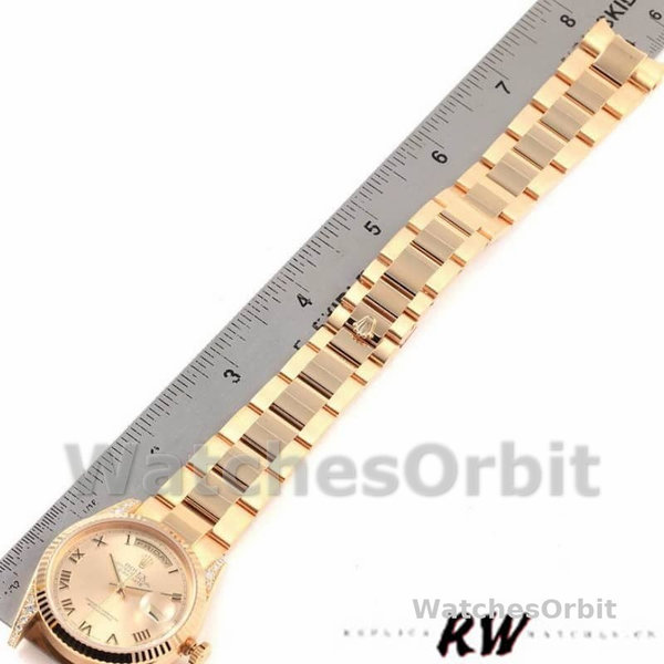 Replique Rolex Day-Date 36mm Unisex-118338-Or jaune Cadran Champagne-Numéros romains Champagne
