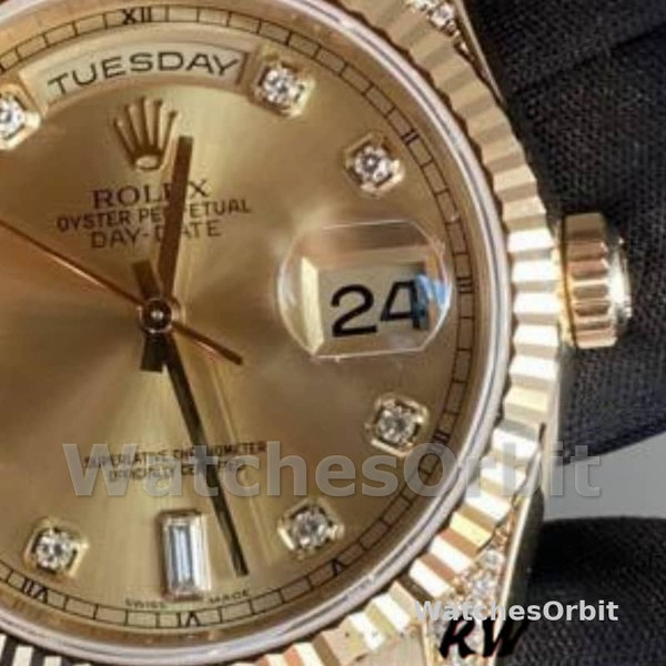 Replique Rolex Day-Date 36mm Unisex-118338-Or jaune-Champagne Cadran Diamants Champagne