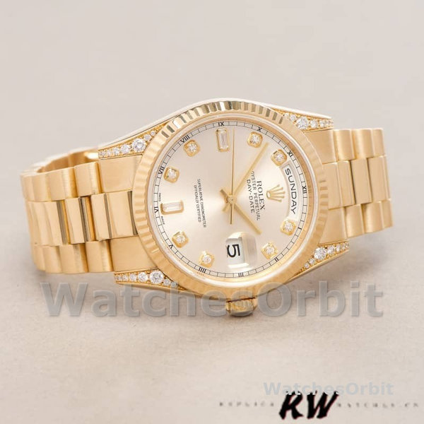 Replique Rolex Day-Date 36mm Unisex-118338-Or jaune Cadran argent Argent