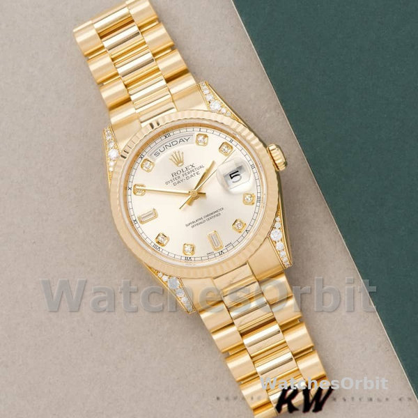 Replique Rolex Day-Date 36mm Unisex-118338-Or jaune Cadran argent Argent
