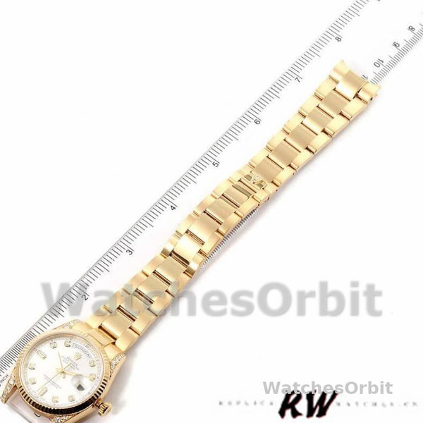 Replique Rolex Day-Date 36mm Unisex-118338-Or jaune-argent Cadran diamant Argent