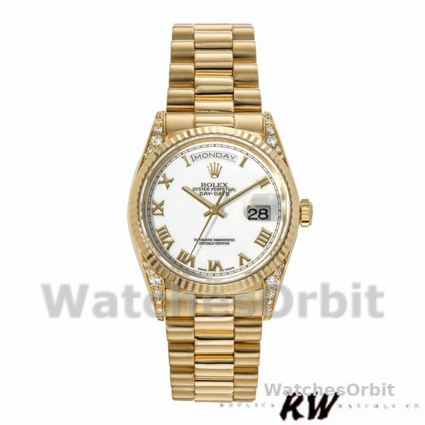 Replique Rolex Day-Date 36mm Unisex-118338-Or jaune Cadran romain blanc Blanc<br />