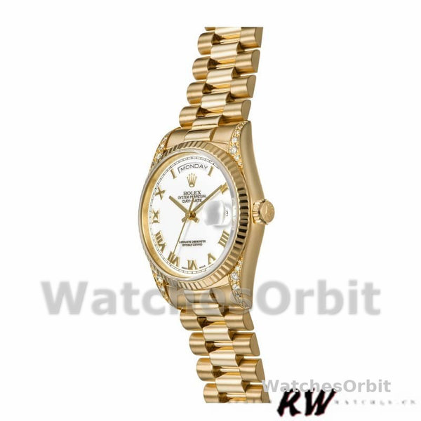 Replique Rolex Day-Date 36mm Unisex-118338-Or jaune Cadran romain blanc Blanc<br />