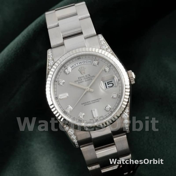 Replique Rolex Day-Date 36mm Unisex-118339-Cadran argenté-Nucléaire argenté