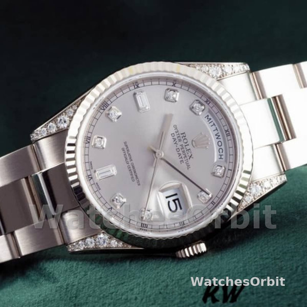Replique Rolex Day-Date 36mm Unisex-118339-Cadran argenté-Nucléaire argenté