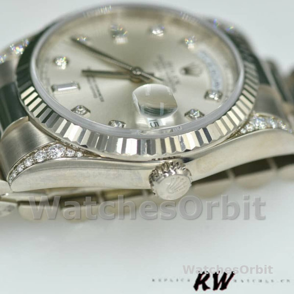 Replique Rolex Day-Date 36mm Unisex-118339-Cadran argenté-Nucléaire argenté