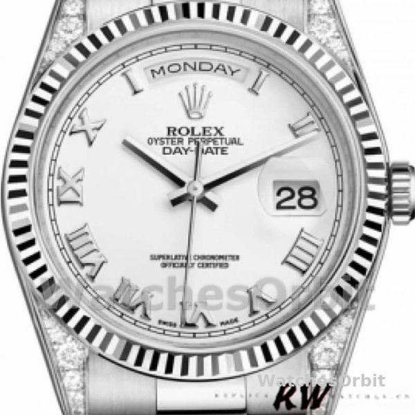 Replique Rolex Day-Date 36mm Unisex-118339-Cadran blanc-Nucléaire blanc<br />