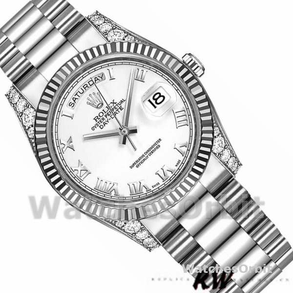 Replique Rolex Day-Date 36mm Unisex-118339-Cadran blanc-Nucléaire blanc<br />
