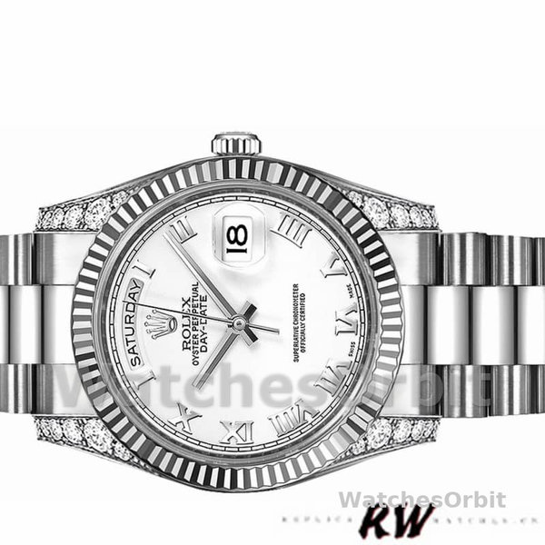 Replique Rolex Day-Date 36mm Unisex-118339-Cadran blanc-Nucléaire blanc<br />